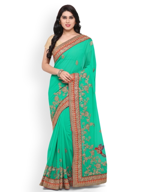 

Kvsfab Green Embellished Pure Georgette Saree