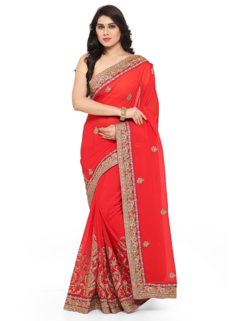 

Kvsfab Red Embellished Pure Georgette Saree