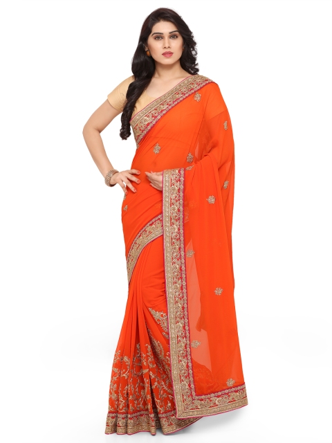 

Kvsfab Orange Embellished Pure Georgette Saree