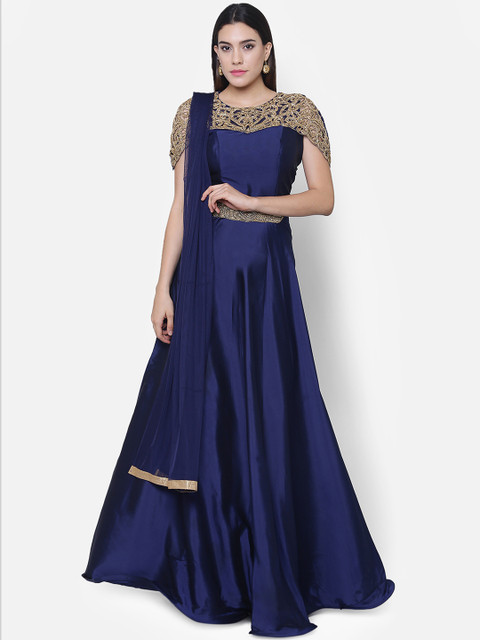 

Chhabra 555 Women Navy Blue Embellished Maxi Dress