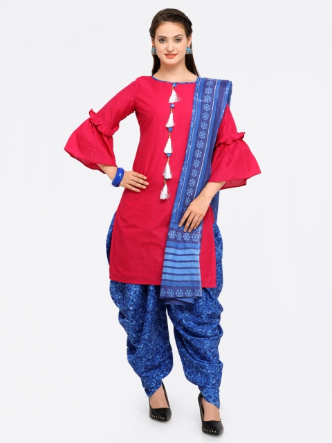 

Saree mall Pink & Blue Cotton Blend Unstitched Dress Material
