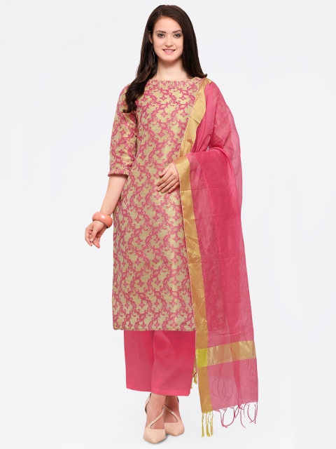

Inddus Pink & Beige Tissue Unstitched Dress Material