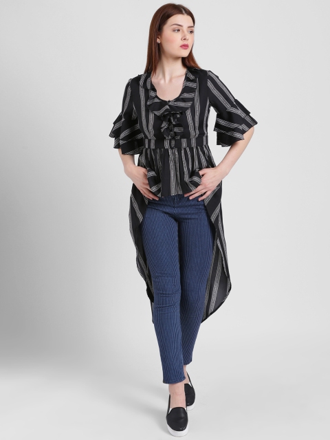 

Texco Women Black & Grey Slim Fit Striped Casual Shirt