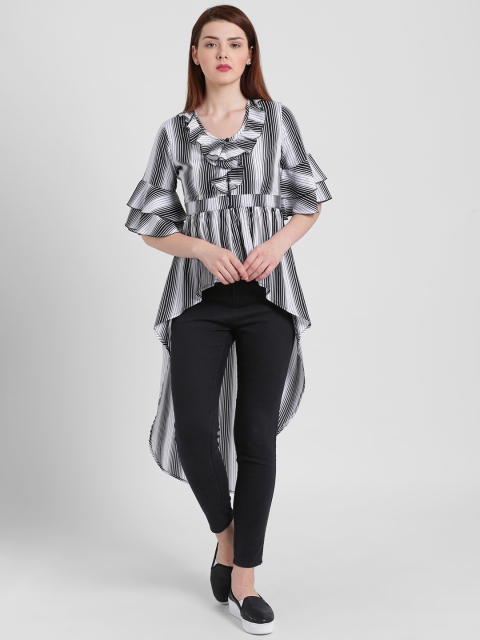

Texco Women Grey & Black Slim Fit Striped Casual Shirt