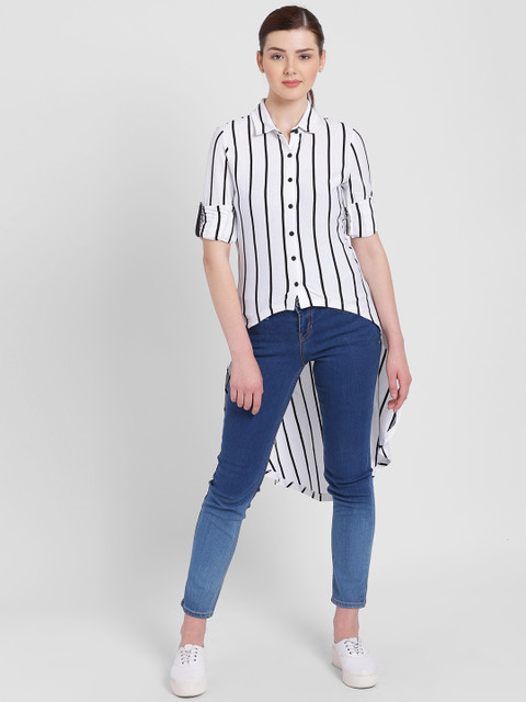 

Texco Women White & Black Slim Fit Striped Casual Shirt