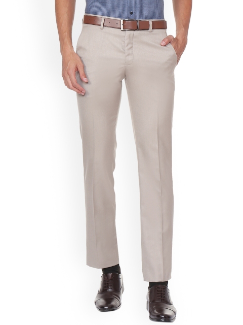 

V Dot Men Beige Slim Fit Self Design Formal Trousers