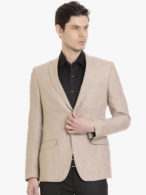 

SUITLTD Men Beige Single Breasted Linen Formal Blazer