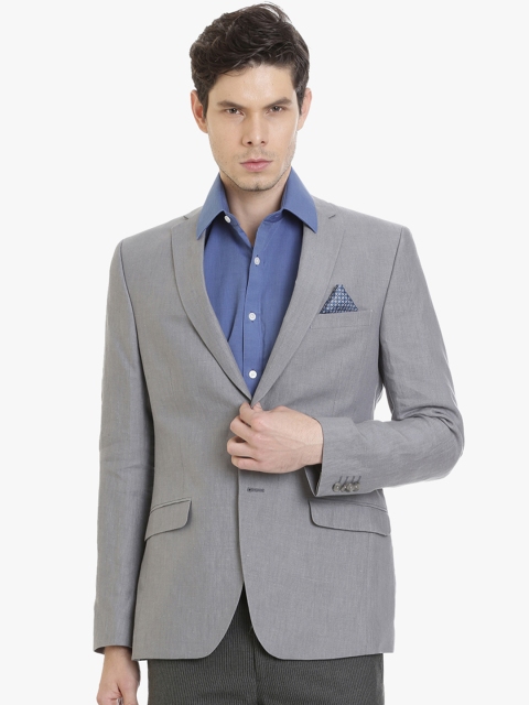 

SUITLTD Men Grey Single Breasted Linen Formal Blazer