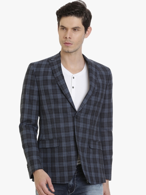 

SUITLTD Men Blue & Grey Checked Slim Fit Single Breasted Casual Blazer