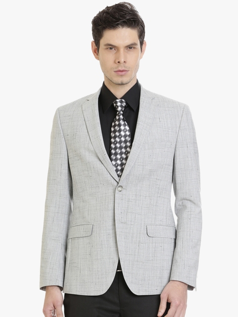 

SUITLTD Men Grey Textured Single Breasted Formal Blazer