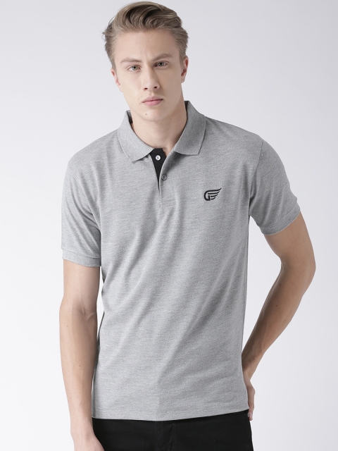 

GRIFFEL Men Grey Solid Polo Collar T-shirt