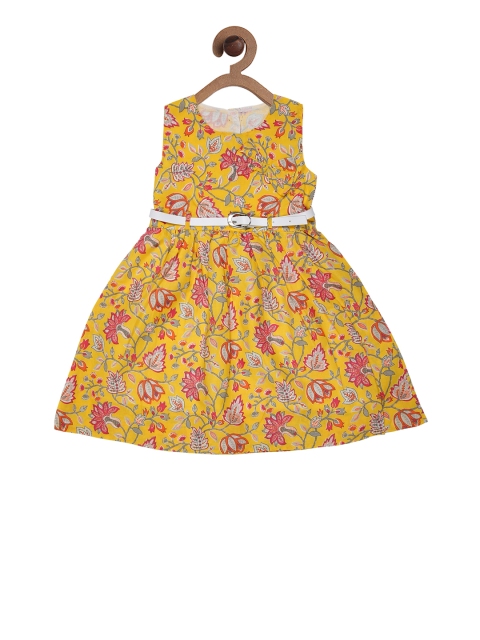

CHUTPUT Girls Yellow Printed Fit and Flare Dress