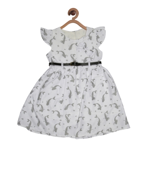 

CHUTPUT Girls White Printed Fit and Flare Dress