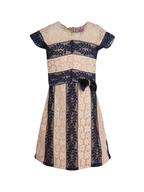 

CUTECUMBER Girls Beige Self Design Fit and Flare Dress