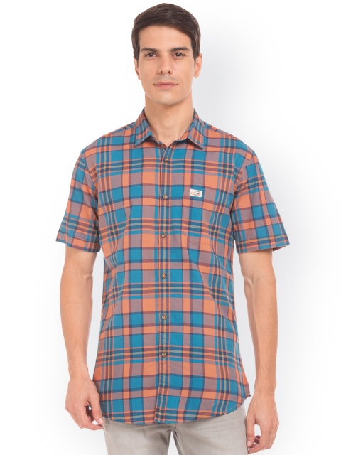 

U.S. Polo Assn. Denim Co. Men Blue & Orange Slim Fit Checked Casual Shirt