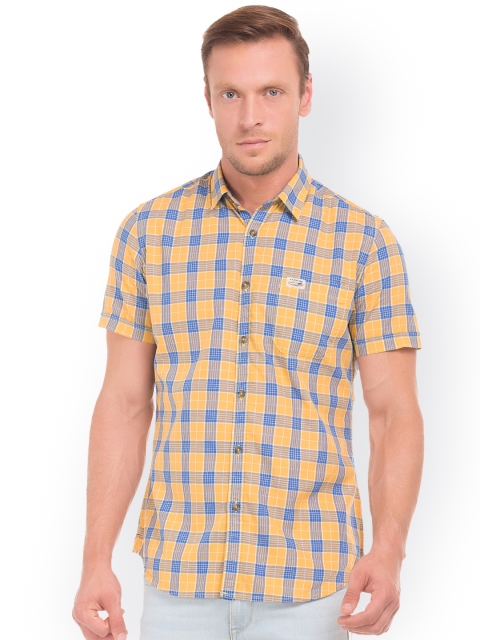

U.S. Polo Assn. Denim Co. Men Yellow & Blue Slim Fit Checked Casual Shirt