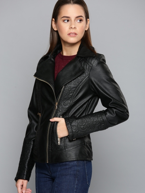 

Chemistry Women Black Solid Biker Jacket
