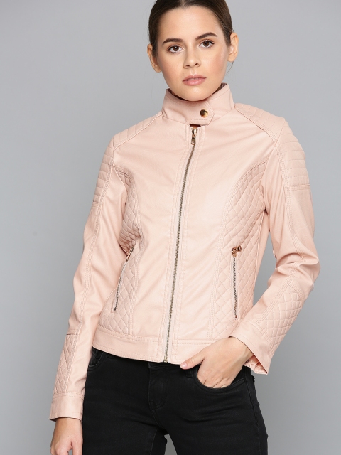 

Chemistry Women Blush Pink Solid Biker Jacket