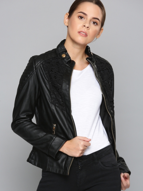 

Chemistry Women Black Solid Biker Jacket