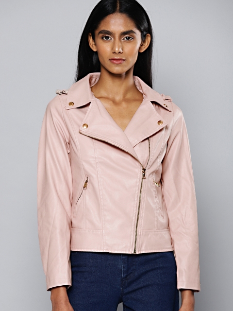 

Chemistry Women Pink Solid Biker Jacket