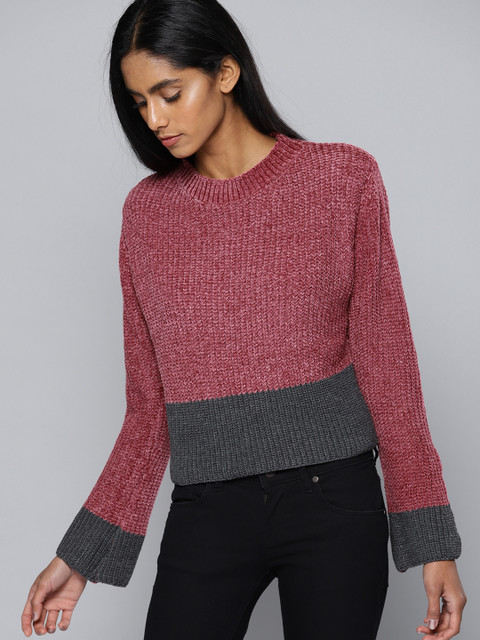 

Chemistry Women Pink & Grey Self Design Pullover