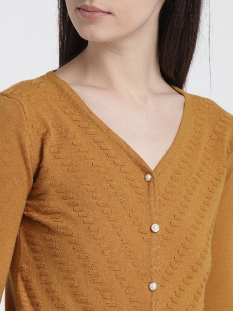 

Chemistry Women Mustard Yellow Self Design Cardigan