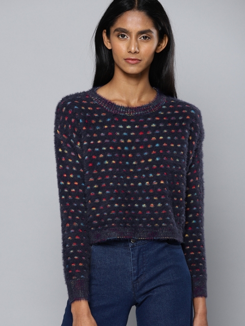 

Chemistry Women Navy Blue Printed Pullover