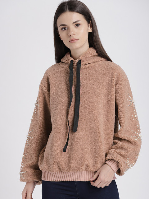 

Chemistry Women Peach-Coloured Hooded Embellished Sweatshirt