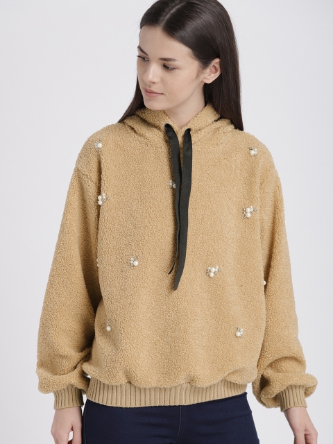 

Chemistry Women Nude-Coloured Hooded Embellished Sweatshirt
