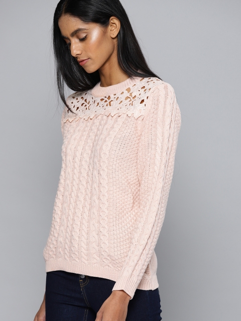 

Chemistry Women Peach-Coloured Self Design Pullover