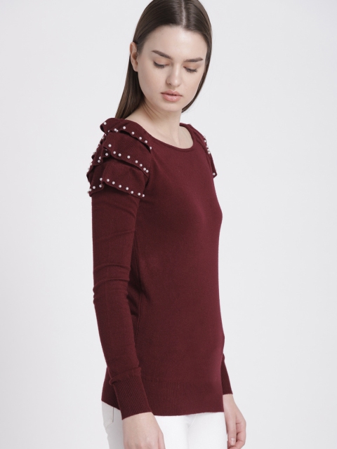 

Chemistry Women Burgundy Embellished Ruffle Sweater