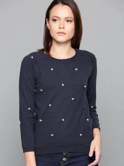 

Chemistry Women Navy Blue Embellished Pullover Sweater