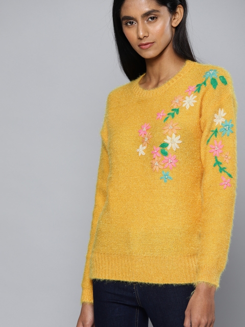 

Chemistry Women Yellow Floral Embroidered Sweater
