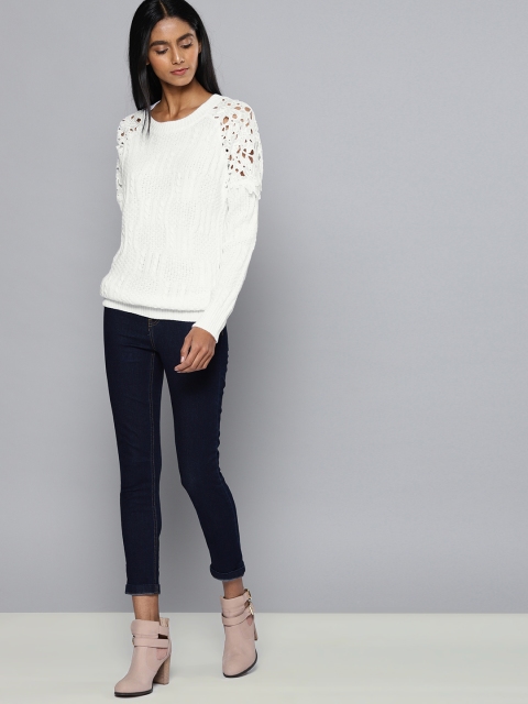 

Chemistry Women White Self Design Pullover