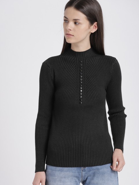 

Chemistry Women Black Self-Design Pullover Sweater