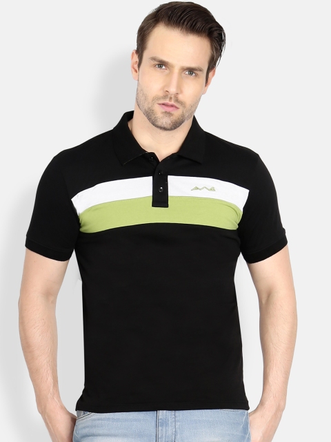 

AWG - ALL WEATHER GEAR Men Black Striped Polo Collar T-shirt