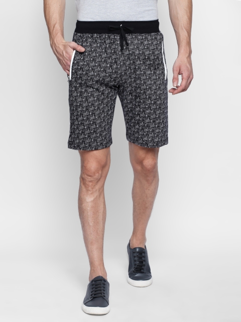 

AVOQ Men Black Printed Regular Fit Regular Shorts