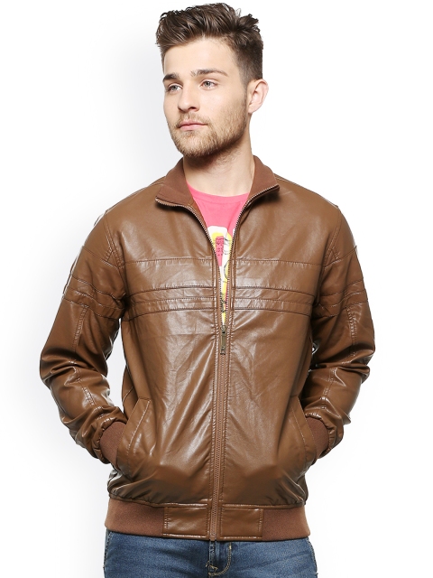 

Solly Jeans Co. Men Brown Solid Biker Jacket