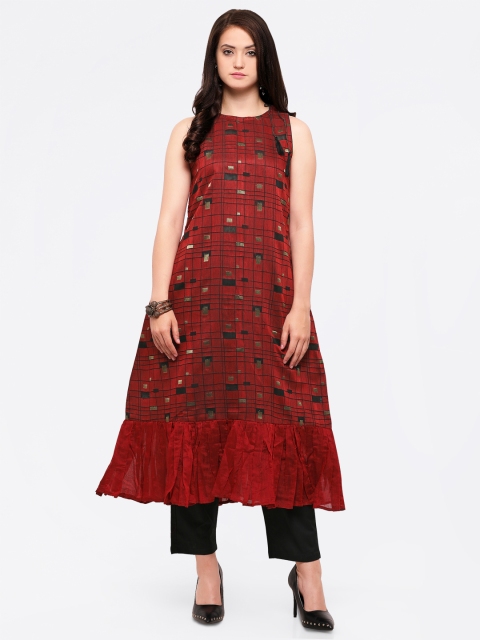 

Inddus Women Red & Black Self Design Kurta with Palazzos