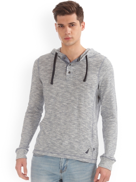 

Nautica Men Grey Solid Hooded Sweatshirt