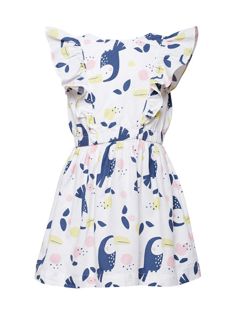 

Oxolloxo Girls White & Blue Printed Fit and Flare Dress