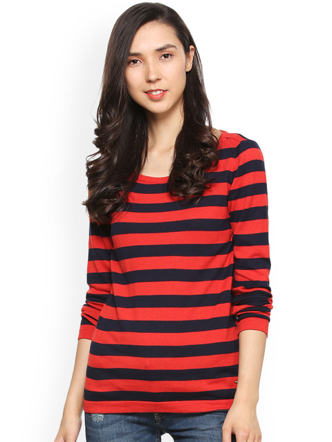 

Allen Solly Woman Red & Navy Striped T-shirt