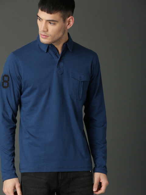 

Roadster Men Blue Solid Polo Collar Pure Cotton T-shirt