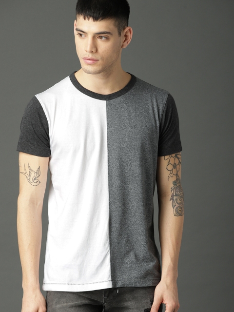 

Roadster Men White & Grey Colourblocked Round Neck T-shirt