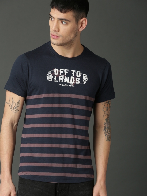 

Roadster Men Navy Blue Striped T-shirt