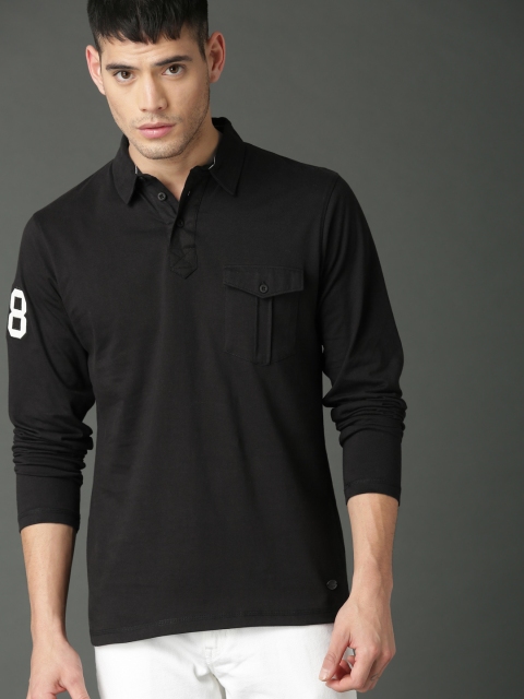 

Roadster Men Black Solid Polo T-shirt