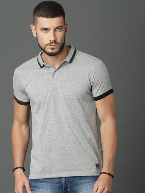

Roadster Men Grey Melange Solid Polo Collar T-shirt