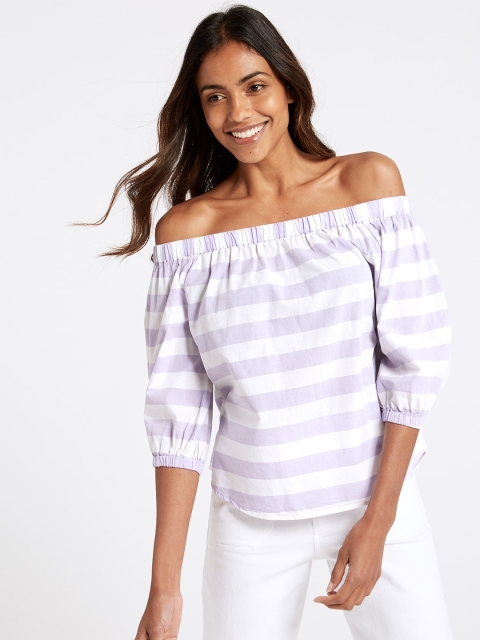 

Marks & Spencer Women Lavender & White Striped Bardot Top