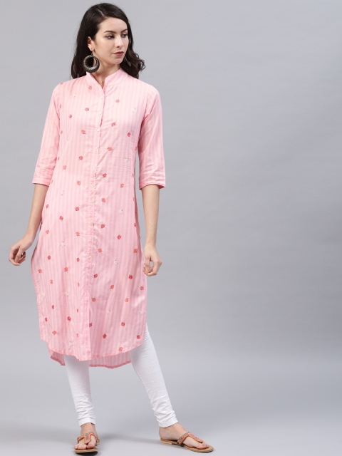 

Vishudh Women Pink Embroidered Straight Kurta