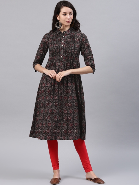 

Vishudh Women Black & Brown Printed A-Line Kurta